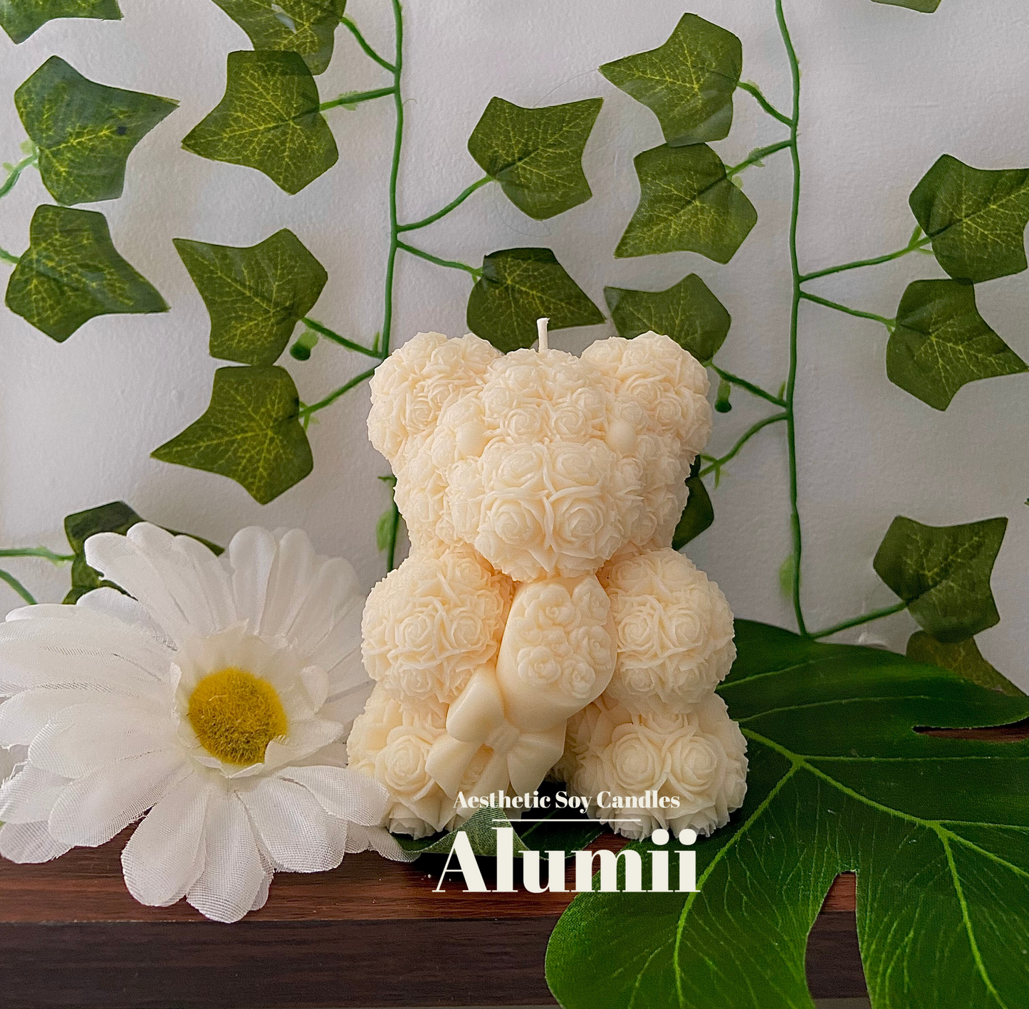 Flower Teddy Bear with Bouquet Candle