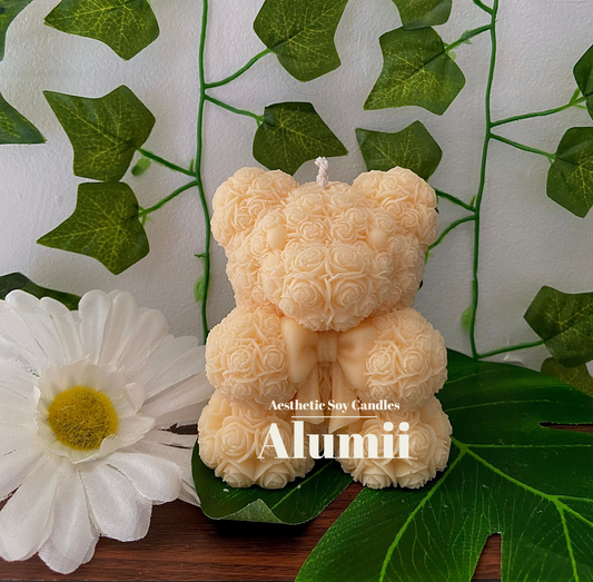 Flower Teddy Bear with Bow Candle