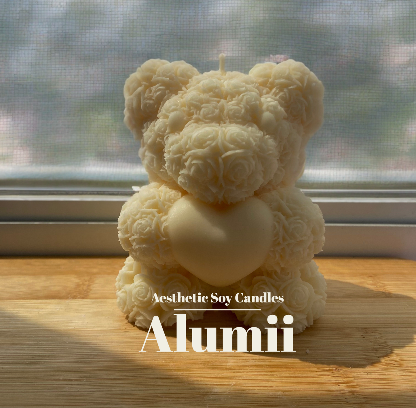 Flower Teddy Bear with Heart Candle