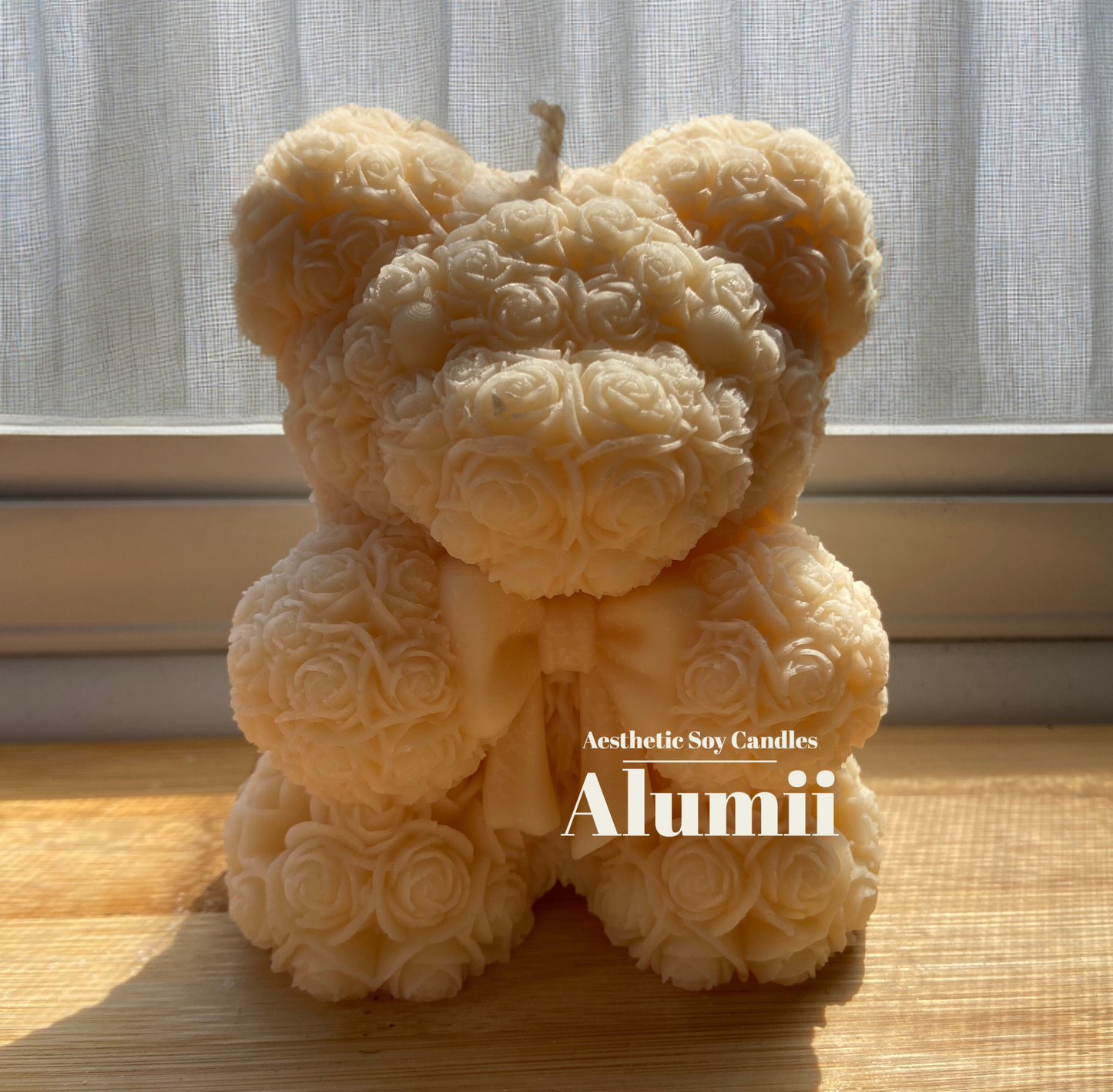 Flower Teddy Bear with Bow Candle