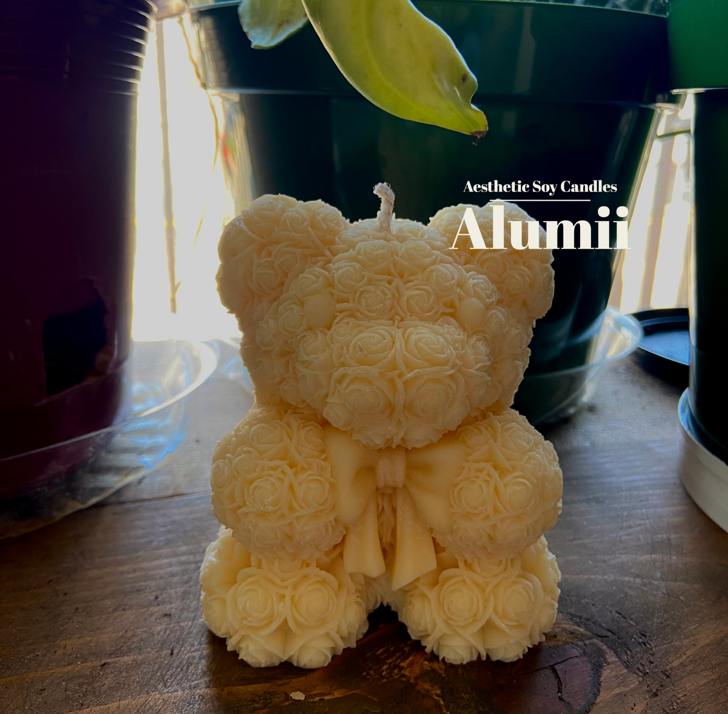 Flower Teddy Bear with Bow Candle