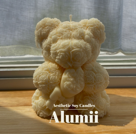 Flower Teddy Bear with Bouquet Candle